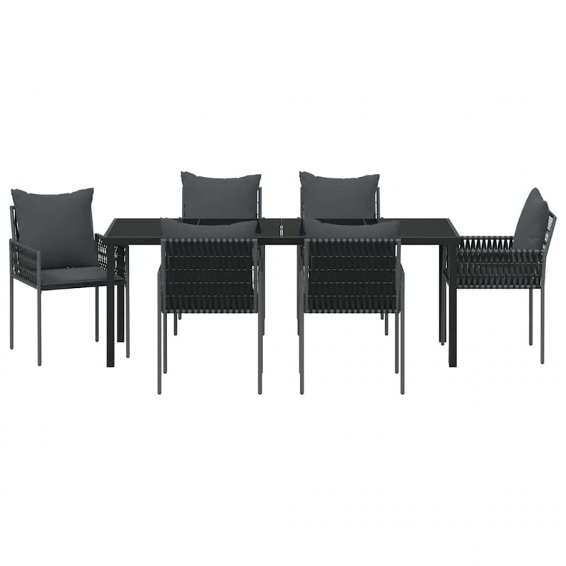 Zestaw do jadalni w ogrodzie 7 pcs Czarny i szary Rattan PE