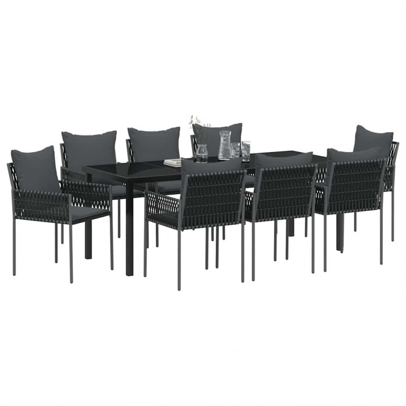 Zestaw do jadalni w ogrodzie 9 pcs Czarny i szary Rattan PE