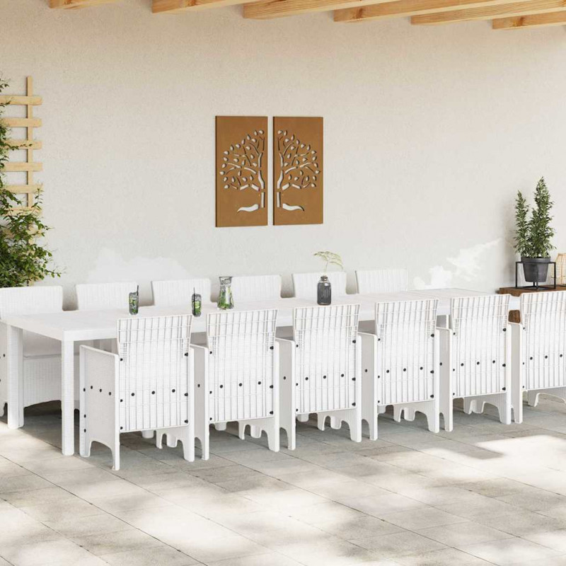 Zestaw do jadalni w ogrodzie 13 pcs Biały Rattan Polt