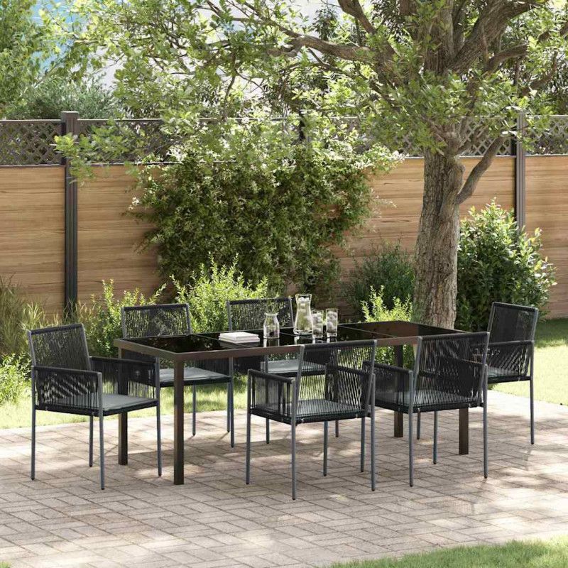 Zestaw do jadalni w ogrodzie 7 pcs Czarny Rattan PE