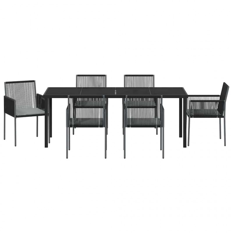 Zestaw do jadalni w ogrodzie 7 pcs Czarny Rattan PE