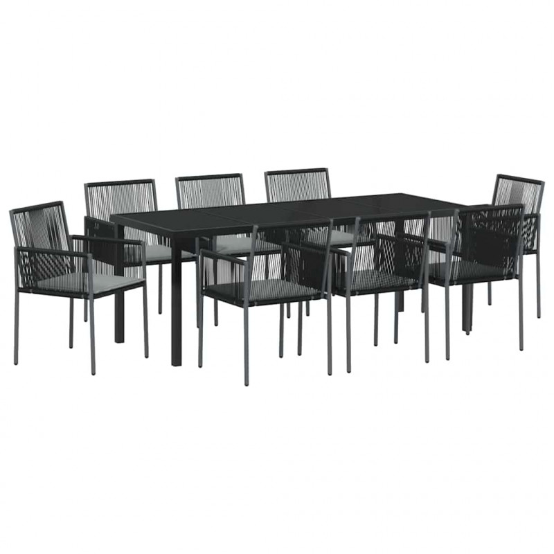 Zestaw do jadalni w ogrodzie 9 pcs Czarny Rattan PE