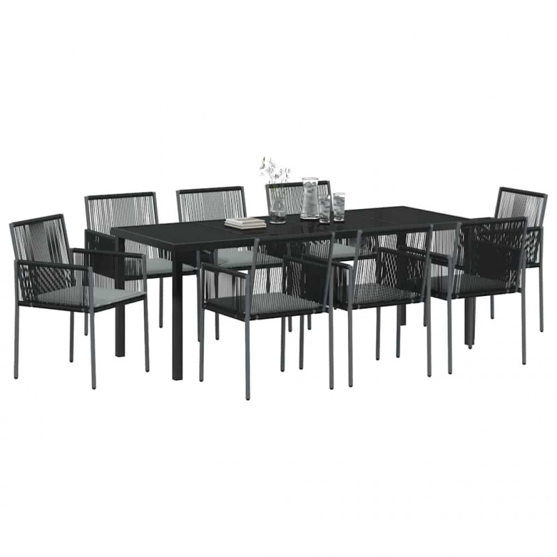 Zestaw do jadalni w ogrodzie 9 pcs Czarny Rattan PE