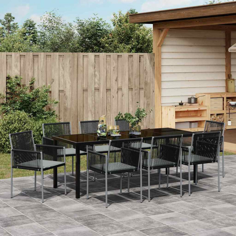 Zestaw do jadalni w ogrodzie 9 pcs Czarny Rattan PE