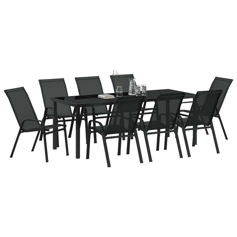 Zestaw do jadalni w ogrodzie 9 pcs Czarny