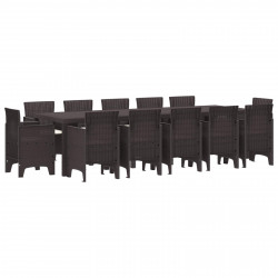 Zestaw do jadalni w ogrodzie z poduszką 13 pcs Brązowy rattan