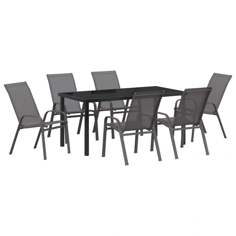 Zestaw do jadalni w ogrodzie 7 pcs Szary i czarny