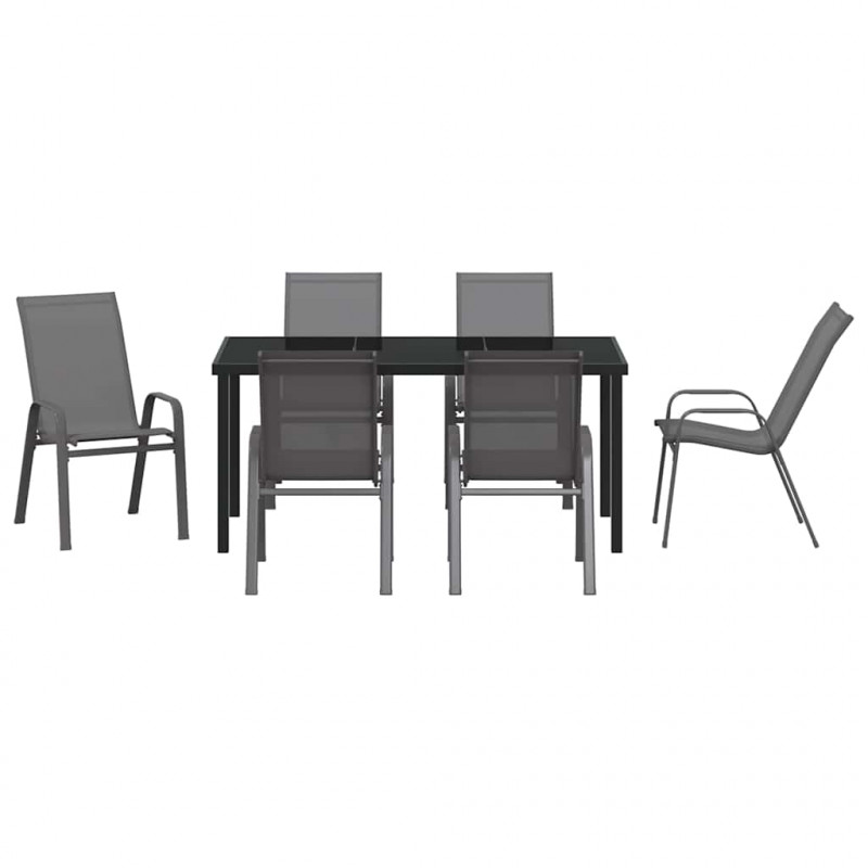 Zestaw do jadalni w ogrodzie 7 pcs Szary i czarny