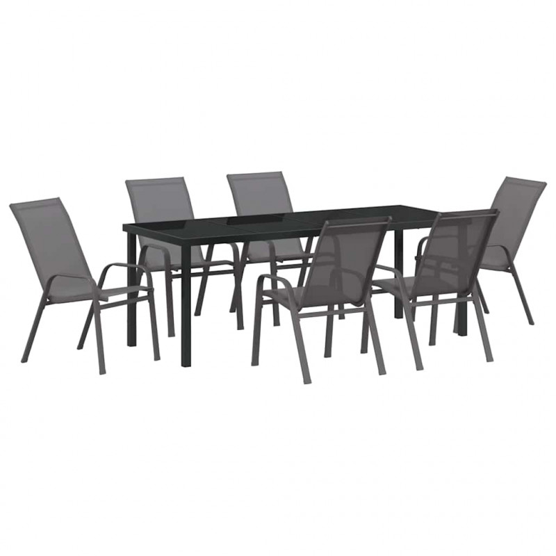 Zestaw do jadalni w ogrodzie 7 pcs Szary i czarny