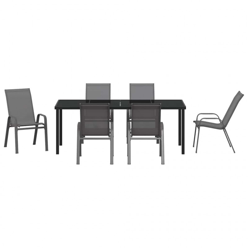 Zestaw do jadalni w ogrodzie 7 pcs Szary i czarny