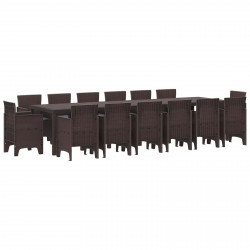 Zestaw do jadalni w ogrodzie 15 pcs Brązowy Rattan Polt