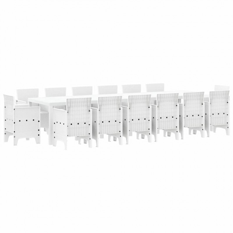 Zestaw do jadalni w ogrodzie 15 pcs Biały Rattan Polt