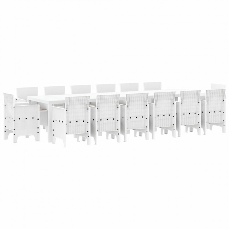 Zestaw do jadalni w ogrodzie 15 pcs Biały Rattan Polt