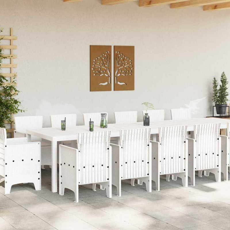 Zestaw do jadalni w ogrodzie 15 pcs Biały Rattan Polt