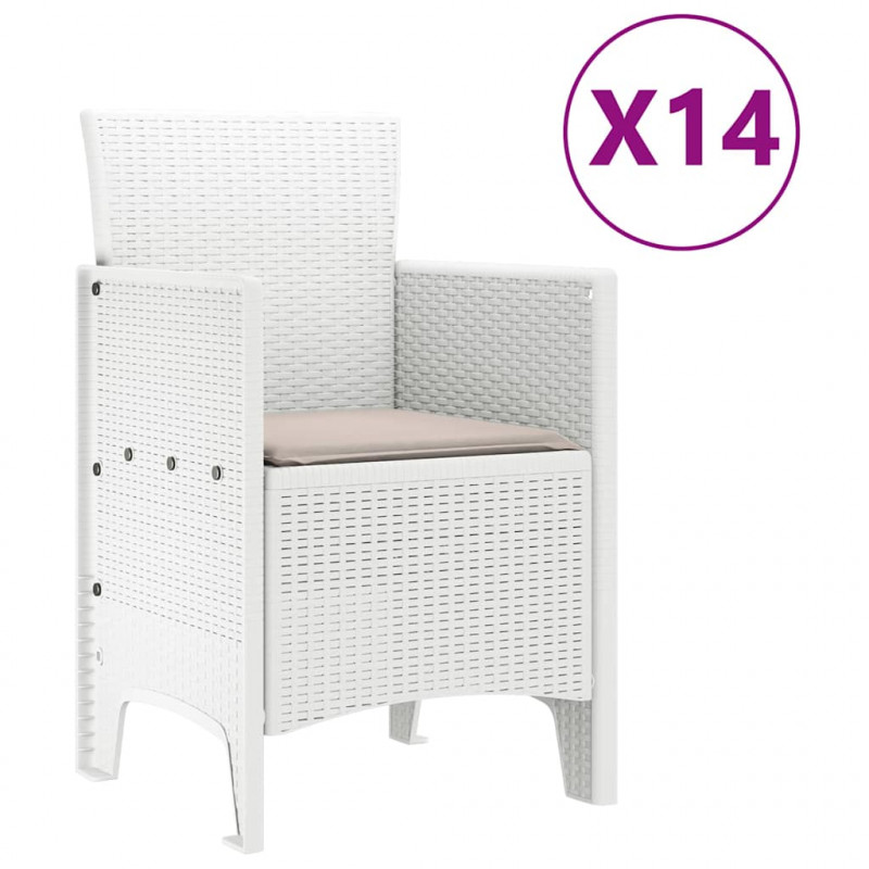Zestaw do jadalni w ogrodzie 15 pcs Biały Rattan Polt