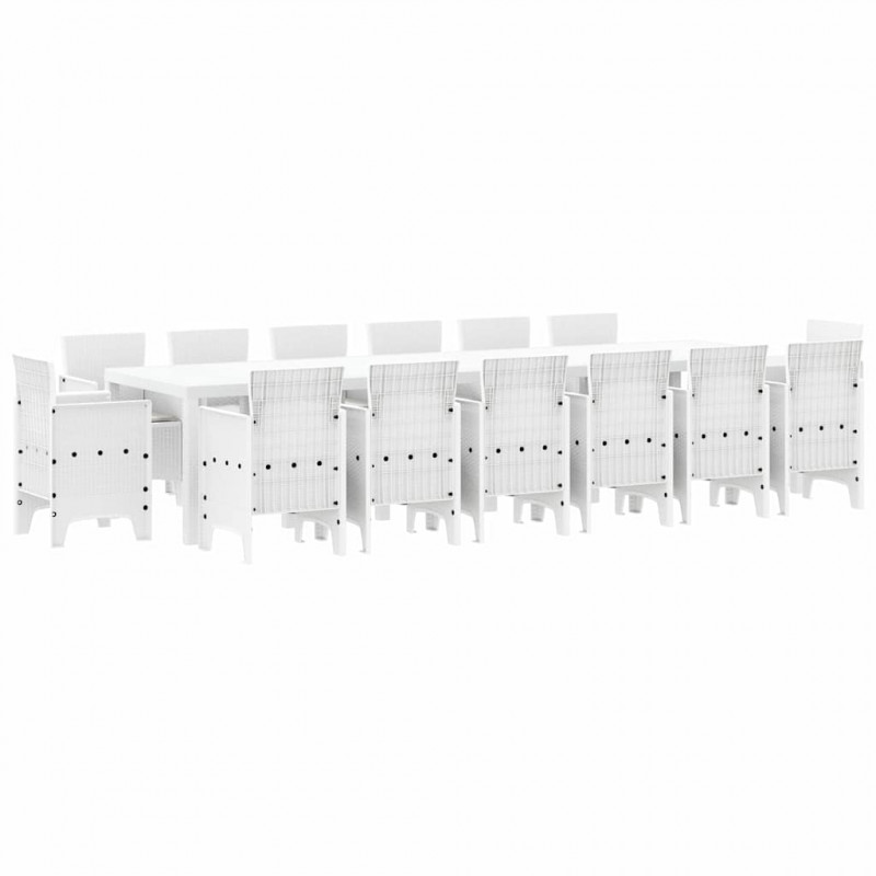 Zestaw do jadalni w ogrodzie 15 pcs Biały Rattan Polt