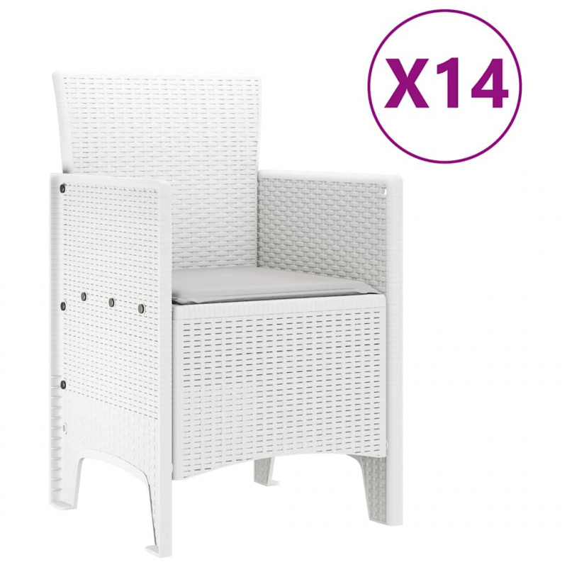 Zestaw do jadalni w ogrodzie 15 pcs Biały Rattan Polt