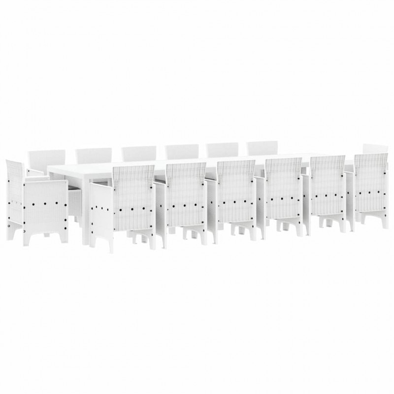 Zestaw do jadalni w ogrodzie 15 pcs Biały Rattan Polt