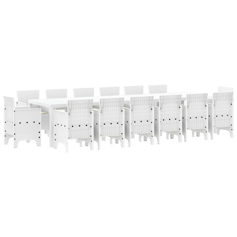 Zestaw do jadalni w ogrodzie 15 pcs Biały Rattan Polt