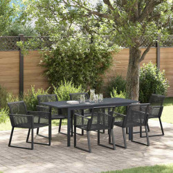 Zestaw do jadalni w ogrodzie 7 pcs Czarny polirattan