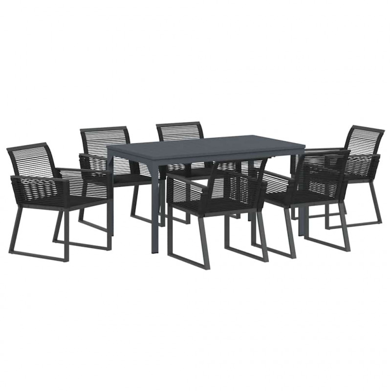 Zestaw do jadalni w ogrodzie 7 pcs Czarny polirattan