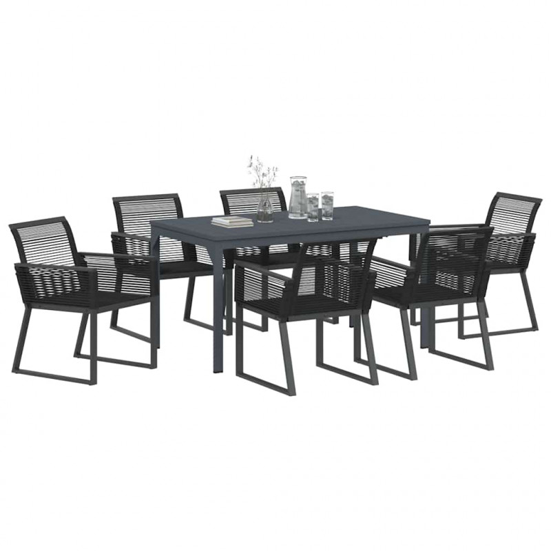 Zestaw do jadalni w ogrodzie 7 pcs Czarny polirattan