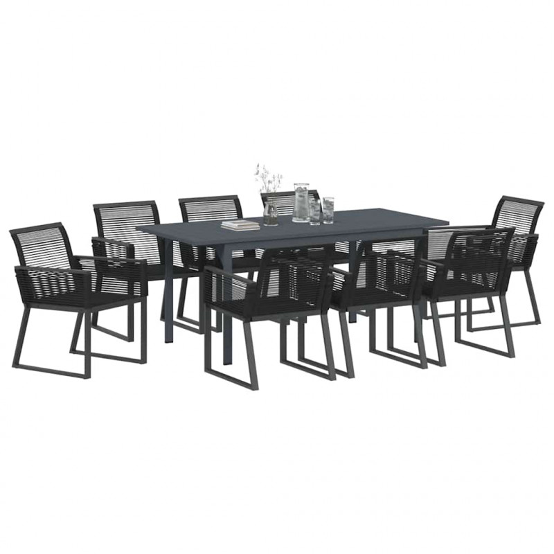 Zestaw do jadalni w ogrodzie 9 pcs Czarny polirattan