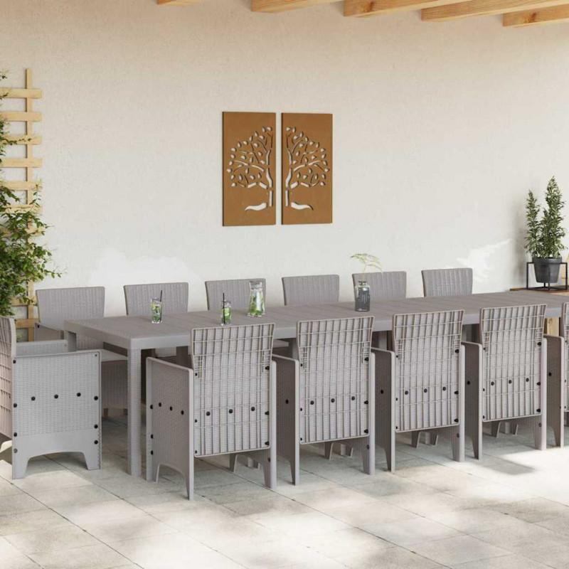 Zestaw do jadalni w ogrodzie 15 pcs Jasnoszary Rattan Polt