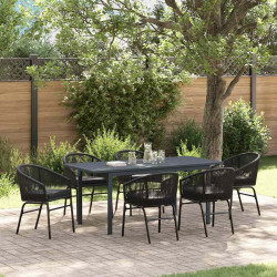 Zestaw do jadalni w ogrodzie 7 pcs Czarny polirattan