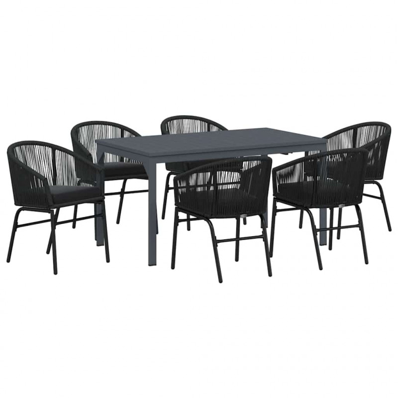 Zestaw do jadalni w ogrodzie 7 pcs Czarny polirattan
