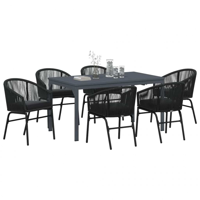 Zestaw do jadalni w ogrodzie 7 pcs Czarny polirattan