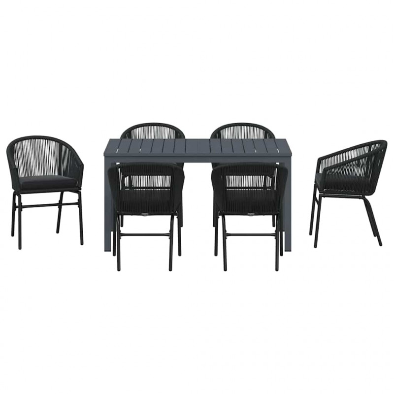 Zestaw do jadalni w ogrodzie 7 pcs Czarny polirattan