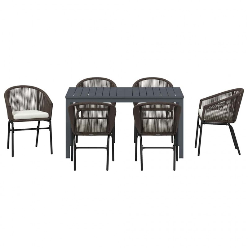Zestaw do jadalni w ogrodzie 7 pcs Brązowy polirattan