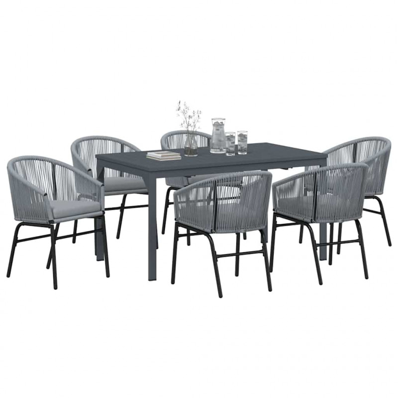 Zestaw do jadalni w ogrodzie 7 pcs Szary polirattan