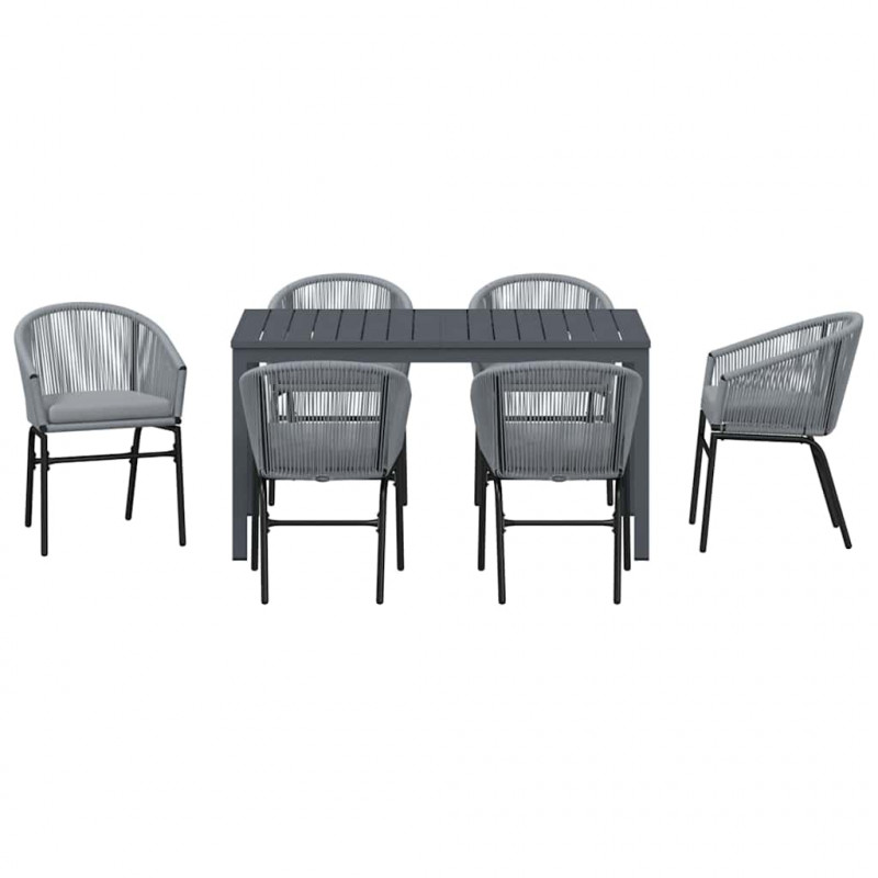 Zestaw do jadalni w ogrodzie 7 pcs Szary polirattan