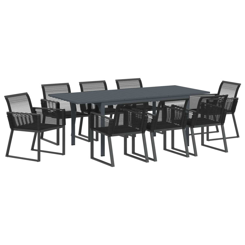 Zestaw do jadalni w ogrodzie 9 pcs Czarny polirattan