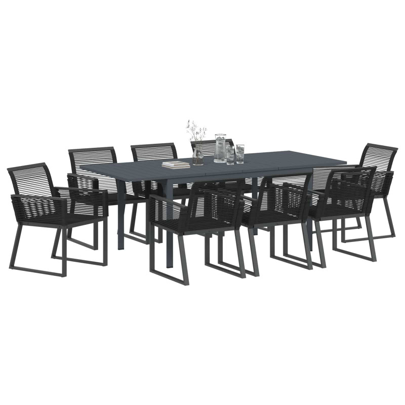 Zestaw do jadalni w ogrodzie 9 pcs Czarny polirattan