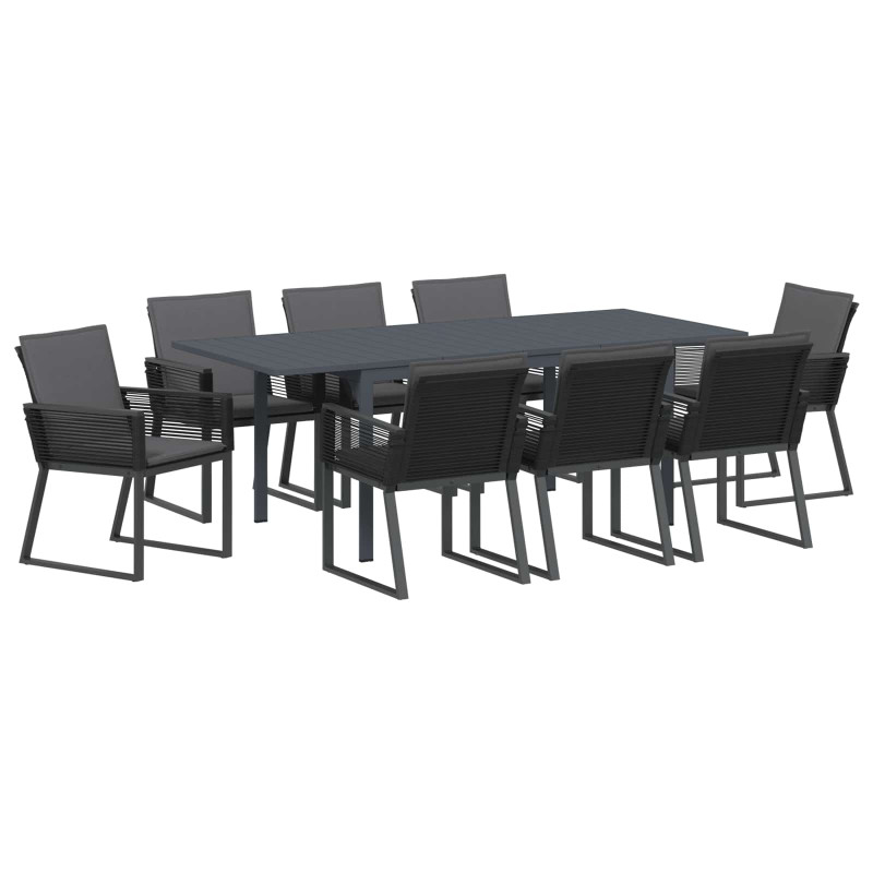 Zestaw do jadalni w ogrodzie 9 pcs Czarny polirattan
