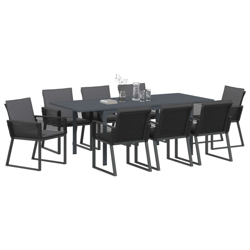 Zestaw do jadalni w ogrodzie 9 pcs Czarny polirattan