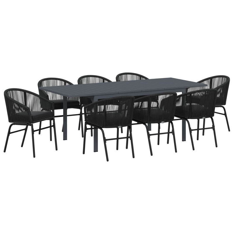 Zestaw do jadalni w ogrodzie 9 pcs Czarny polirattan
