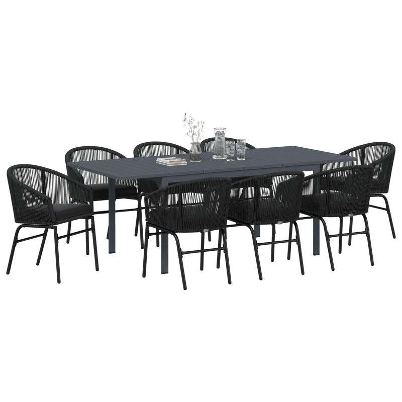 Zestaw do jadalni w ogrodzie 9 pcs Czarny polirattan