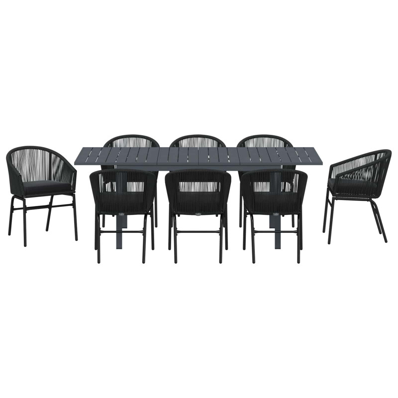 Zestaw do jadalni w ogrodzie 9 pcs Czarny polirattan