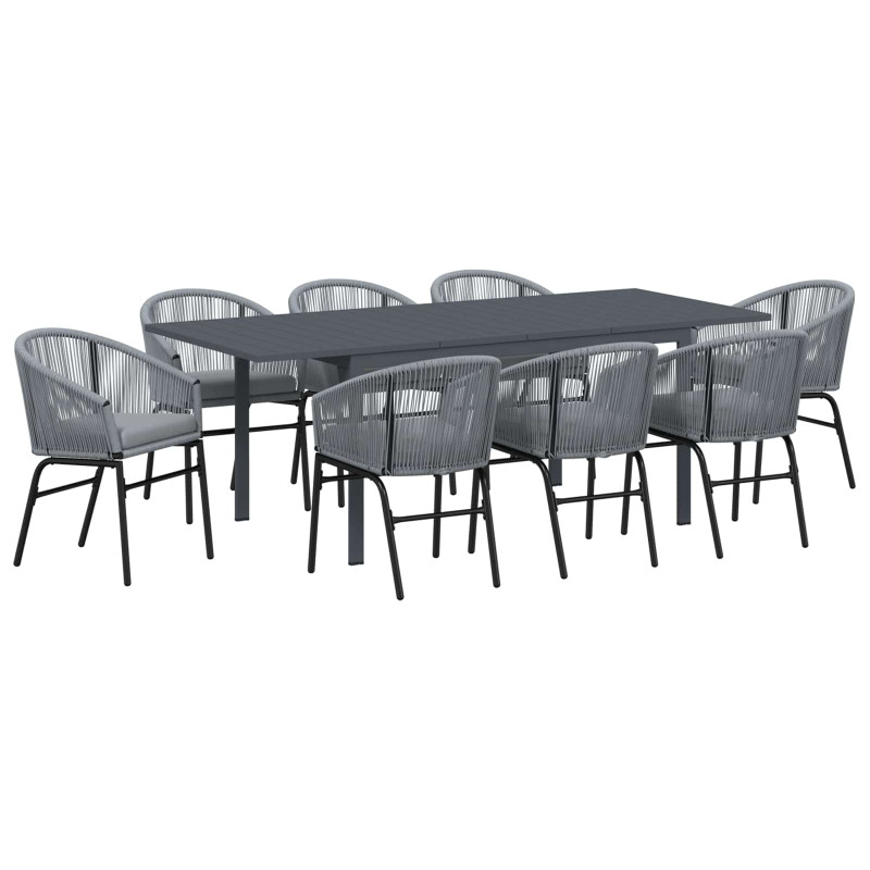 Zestaw do jadalni w ogrodzie 9 pcs Szary polirattan
