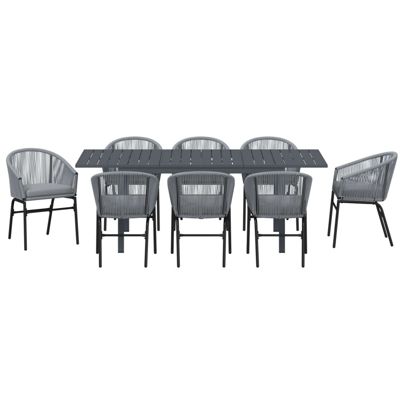 Zestaw do jadalni w ogrodzie 9 pcs Szary polirattan