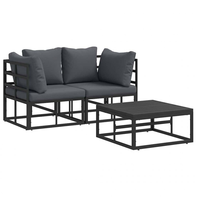 Zestaw Sof na Ogród 3 pcs Czarny Metal