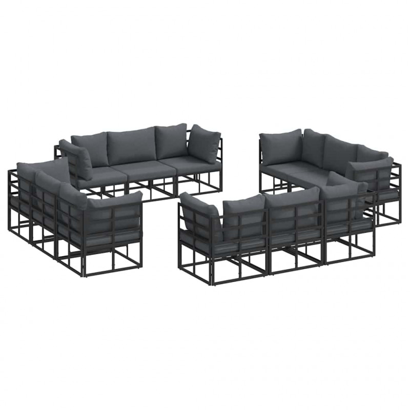 Zestaw Sof na Ogród 12 pcs Czarny Metal