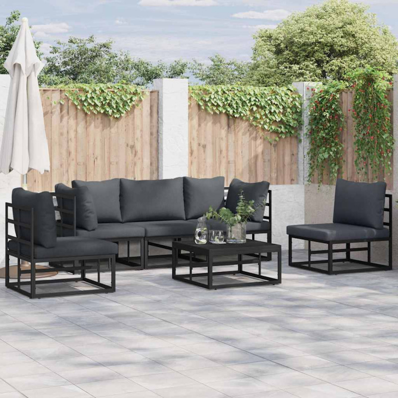 Zestaw Sof na Ogród z poduszką 5 pcs Czarny Aluminium