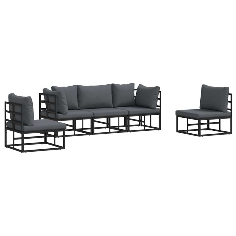 Zestaw Sof na Ogród z poduszką 5 pcs Czarny Aluminium