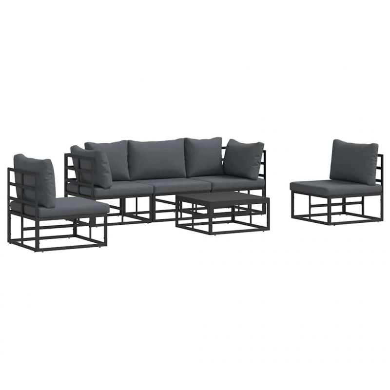 Zestaw Sof na Ogród z poduszką 6 pcs Czarny Aluminium