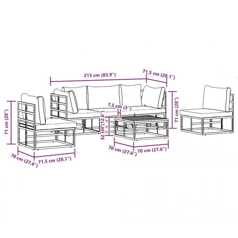 Zestaw Sof na Ogród z poduszką 6 pcs Czarny Aluminium